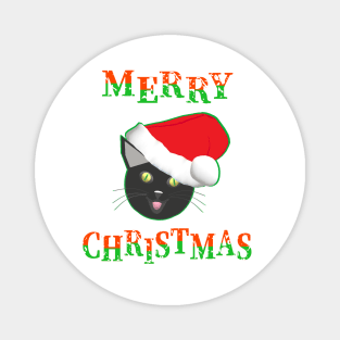 Merry Christmas Smiling Cat Wearing a Santa Claus Hat (White Background) Magnet